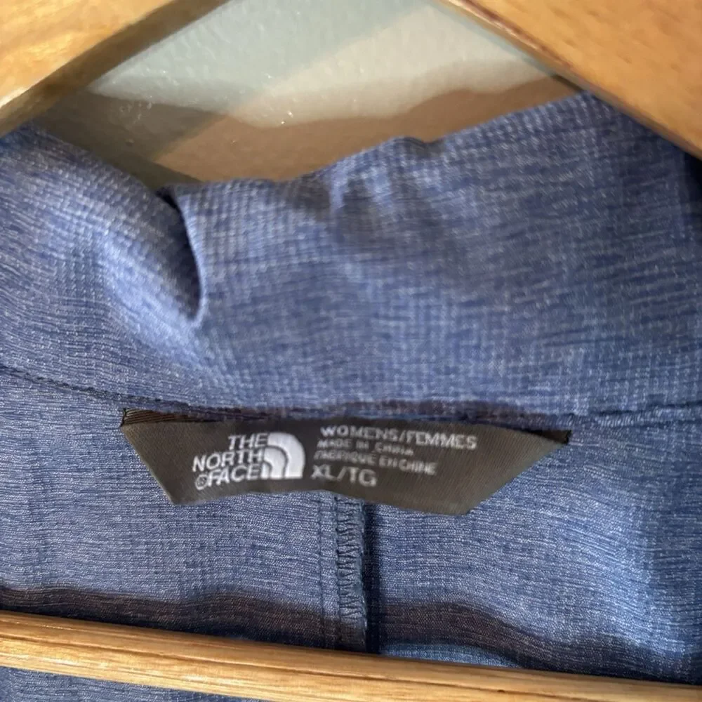 North Face Womens Full Zip Jacket 3/4 Sleeve Blue Packable Hood Sz XL